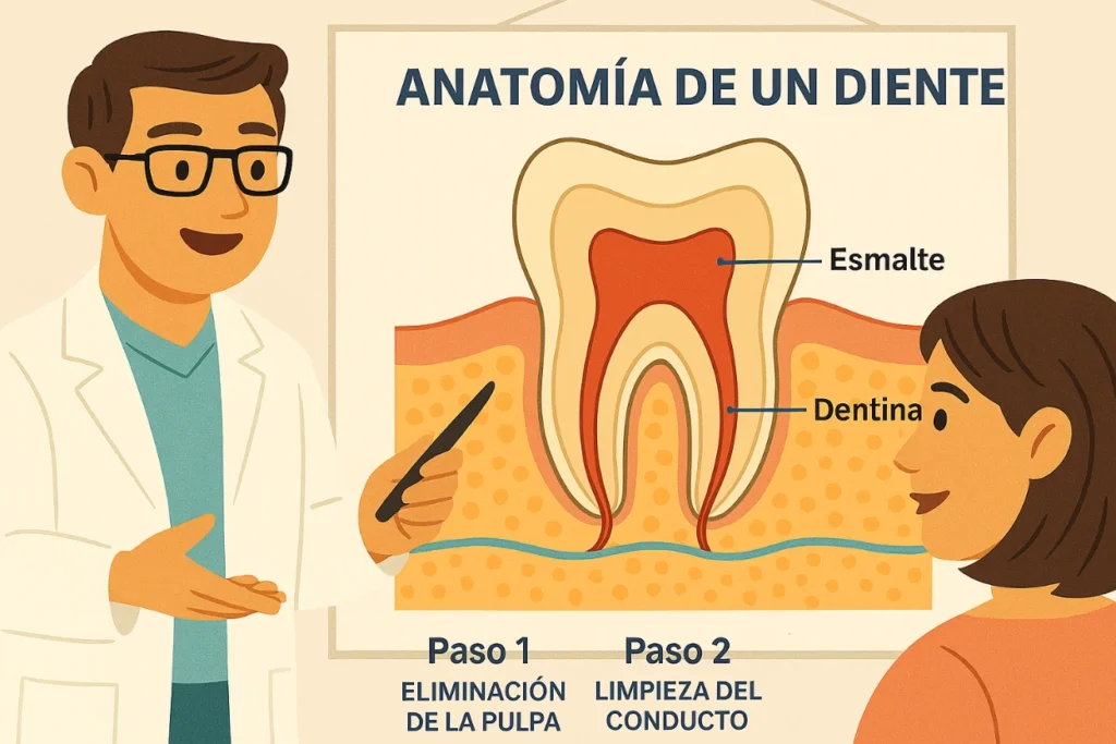 odontólogo explicando la importancia de la pulpa dental