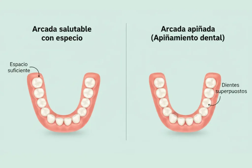 dientes apiñados y falta de espacio dental